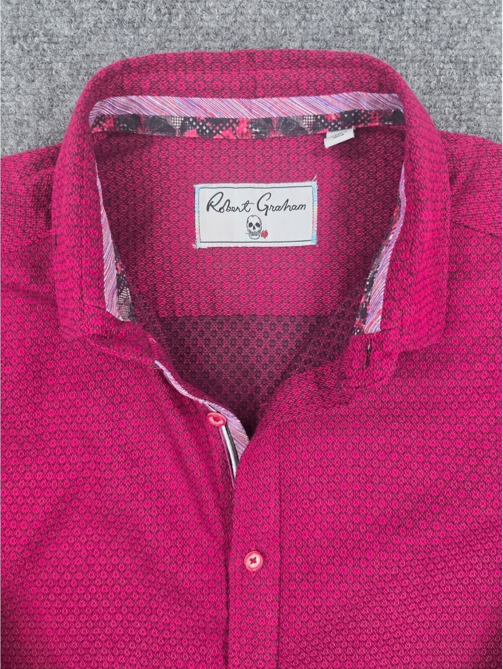 Robert Graham Mens M Magenta Pink Geometric Flip Cuff Shirt 100% Cotton